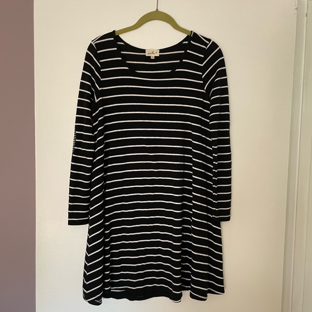 Anthropologie Puella Jersey Dress XS Black and White Stripe w/ Elbow Patches